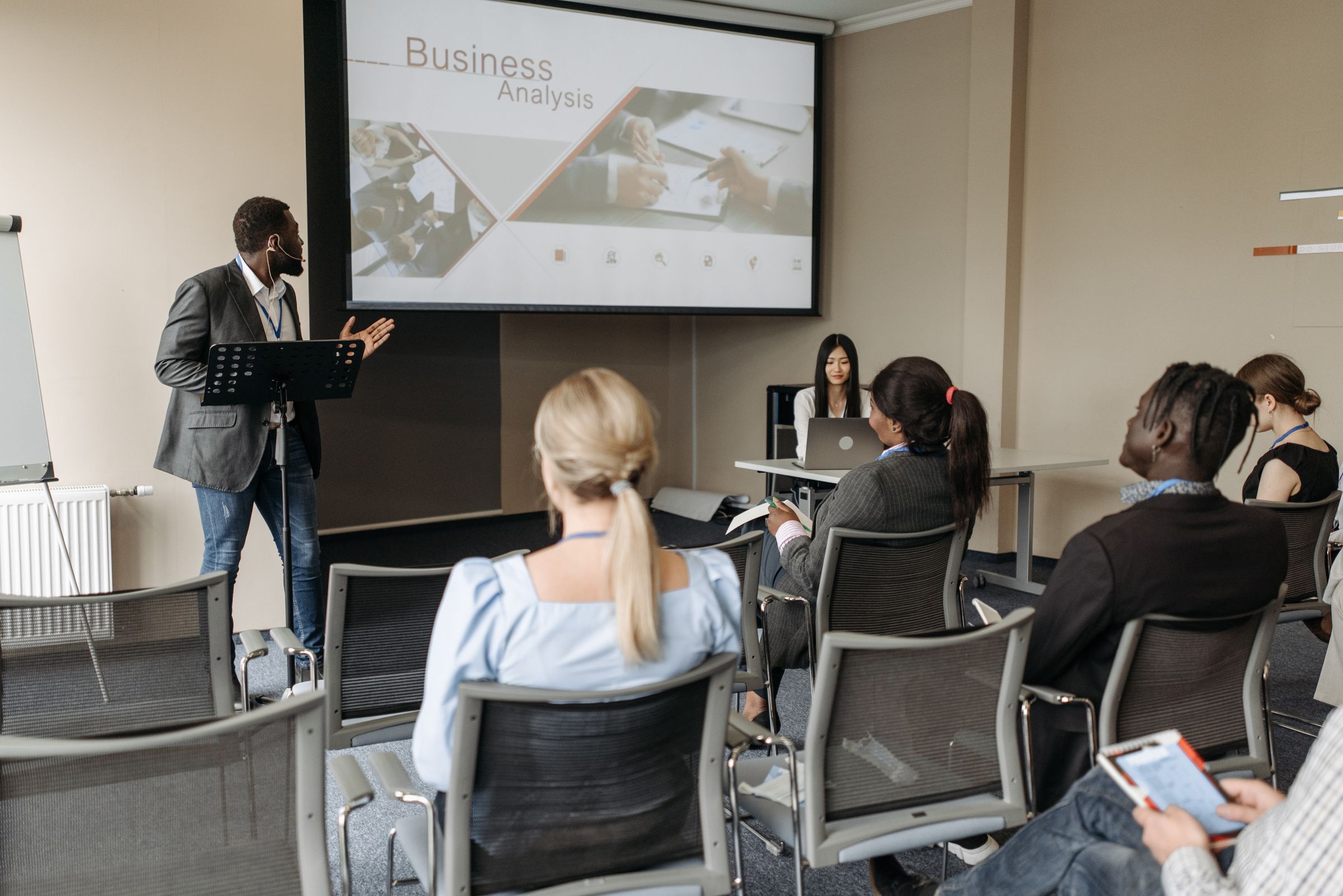 Trainer leading a business seminar